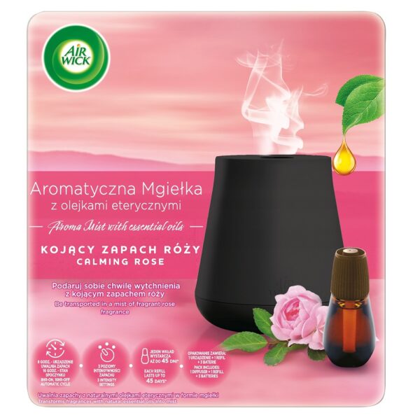 Air Wick Essential Mist Aroma automatyczny odświeżacz powietrza + kojący wkład o zapachu róży 20ml