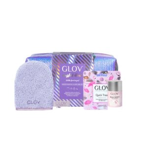 Glov Crystal Clear zestaw On-The-Go do demakijażu + Quick Treat do korekt makijażu + Magnet Cleanser do czyszczenia rękawic i pędzli + kosmetyczka