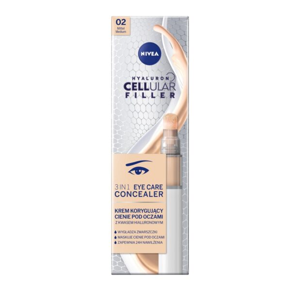 Nivea Hyaluron Cellular Filler 3In1 Eye Care Concealer krem korygujący cienie pod oczami 02 Medium 4ml