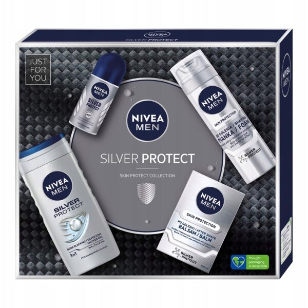 Nivea Men Silver Protect zestaw pianka do golenia 200ml + żel pod prysznic 250ml + balsam po goleniu 100ml + antyperspirant roll-on 50ml