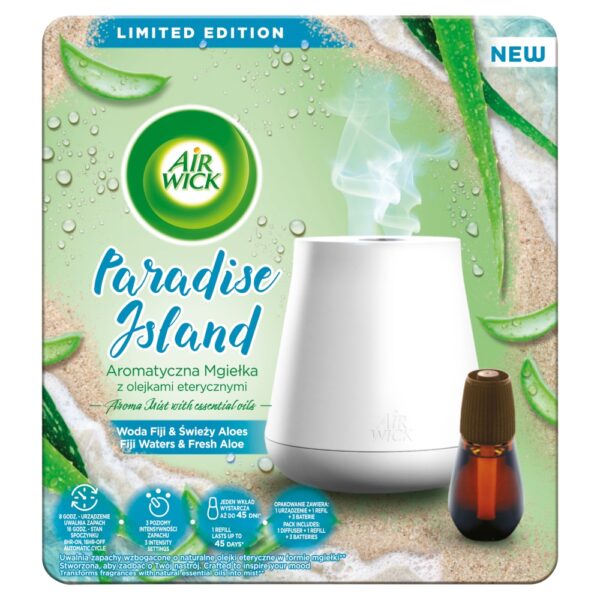 Air Wick Essential Mist Aroma Paradise Island automatyczny odświeżacz powietrza + wkład o zapachu wody fiji i świeżego aloesu 20ml