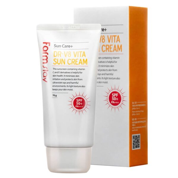 FarmStay Dr-V8 Vita Sun Cream krem przeciwsłoneczny z witaminami do twarzy i ciała SPF50+ 70g