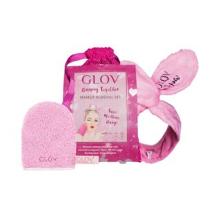 Glov Bunny Together zestaw On-The-Go rękawica do demakijażu + Quick Treat akcesorium do poprawek makijażu + opaska do włosów w kształcie uszów królika