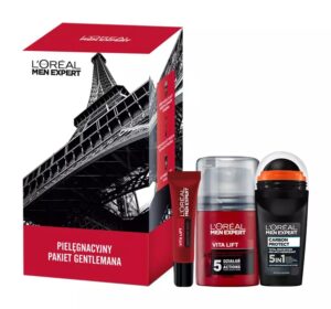 L'Oreal Paris Men Expert Vita Lift zestaw krem nawilżający przeciw oznakom starzenia 50ml + krem pod oczy przeciw oznakom starzenia 15ml + Carbon Protect antyperspirant w kulce 50ml