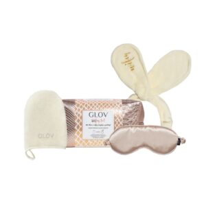 Glov Wifey zestaw On-The-Go rękawica do demakijażu + Bunny Ears opaska do włosów + Satin Sleeping Mask maska do spania + kosmetyczka