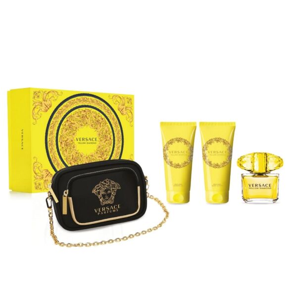 Versace Yellow Diamond zestaw woda toaletowa spray 90ml + balsam do ciała 100ml + żel pod prysznic 100ml + torebka