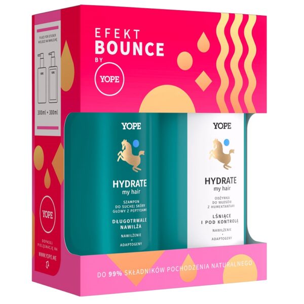 Yope Efekt Bounce Hydrate My Hair zestaw szampon do suchej skóry głowy z peptydami 300ml + odżywka do włosów z humektantami 300ml