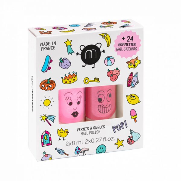 Nailmatic Pop Set zestaw lakierów do paznokci Dolly 8ml + Kitty 8ml + naklejki na paznokcie 24szt