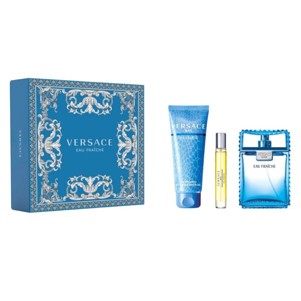 Versace Man Eau Fraiche zestaw woda toaletowa spray 100ml + woda toaletowa spray 10ml + żel pod prysznic 150ml