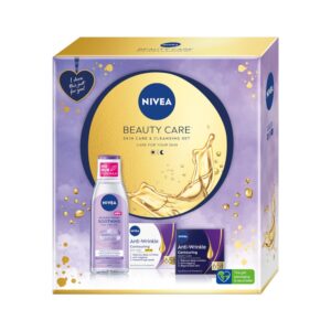 Nivea Beauty Care zestaw kojący płyn micelarny 200ml + przeciwzmarszczkowy krem na dzień SPF30 50ml + przeciwzmarszczkowy krem na noc 65+ 50ml