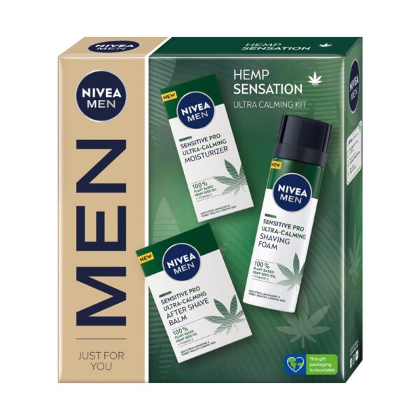 Nivea Men Hemp Sensation zestaw balsam po goleniu 100ml + pianka do golenia 200ml + krem nawilżający 75ml