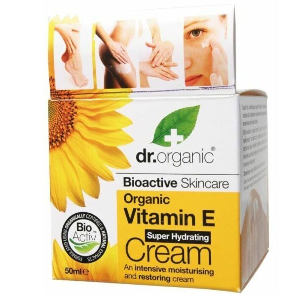 Dr.Organic Vitamin E Super Hydrating Cream intensywnie nawilżająco-regenerujący krem do skóry normalnej i suchej 50ml