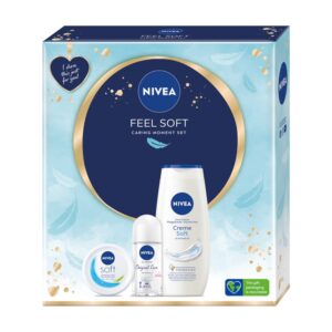 Nivea Feel Soft zestaw antyperspirant roll-on 50ml + krem intensywnie nawilżający 100ml + żel pod prysznic 250ml