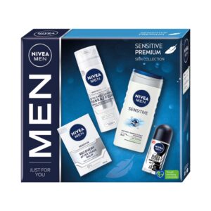 Nivea Men Sensitive Premium zestaw żel pod prysznic 250ml + antyperspirant roll-on 50ml + balsam po goleniu 100ml + pianka do golenia 200ml