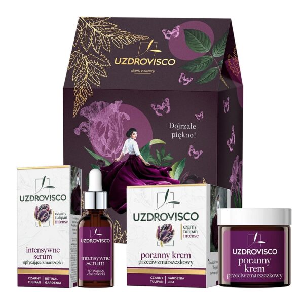 UZDROVISCO Czarny Tulipan Intense zestaw poranny krem przeciwzmarszczkowy 50ml + intensywne serum spłycające zmarszczki 30ml