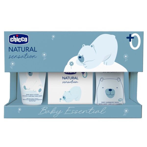 Chicco Natural Sensation Baby Essential zestaw płyn do ciała i włosów 200ml + balsam do ciała 150ml + woda perfumowana 100ml