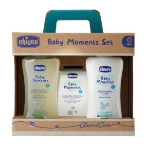 Chicco Baby Moments zestaw płyn do kąpieli 200ml + balsam do ciała 200ml + woda toaletowa 100ml