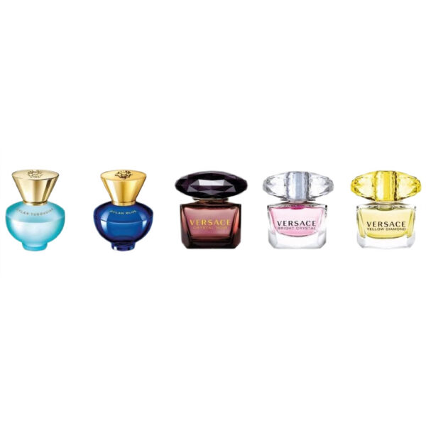 Versace Miniatures Collection Crystal Noir woda toaletowa 5ml + Dylan Turquoise woda toaletowa 5ml + Yellow Diamond woda toaletowa 5ml + Bright Crystal woda toaletowa 5ml + Pour Femme Dylan Blue woda perfumowana 5ml