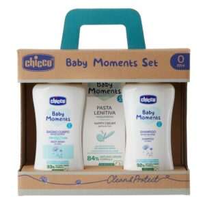 Chicco Baby Moments zestaw płyn do kąpieli 200ml + szampon 200ml + krem na odparzenia 100ml