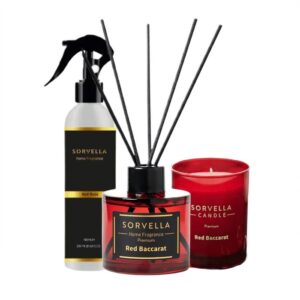 Sorvella Perfume Red Baccarat zestaw dyfuzor zapachowy 120ml + zapach do wnętrz 200ml + świeca zapachowa 170g